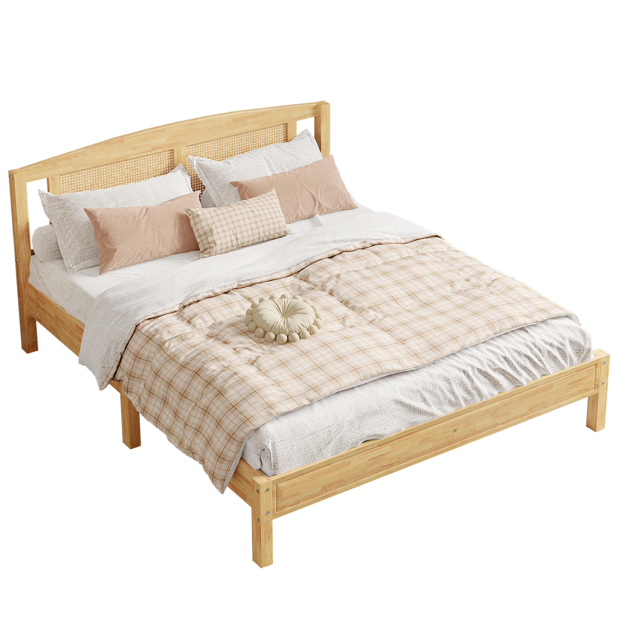 DOPPELBETT 160/200 cm Natur Rattanbett mit stabilen Mittelfüßen aus Kiefer - Naturfarben, Holzwerkstoff (160/200cm) - OKWISH