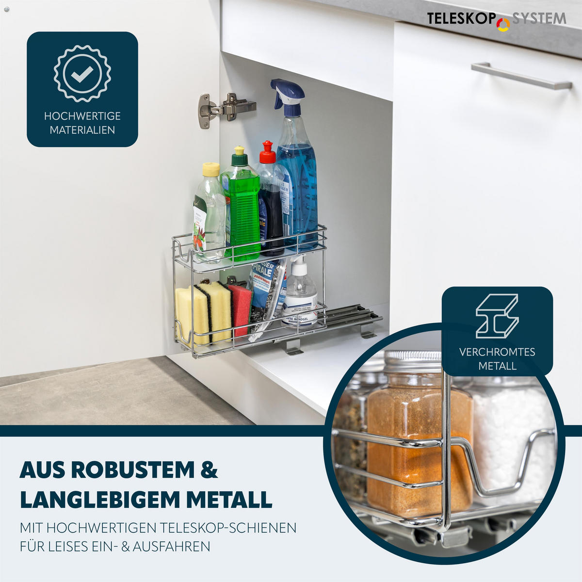 TELESKOP-GEWÜRZREGAL 2-stöckig Metall mit Einlegeboden verchromt - Chromfarben, Metall (11.5/23.5/29cm) - bremermann