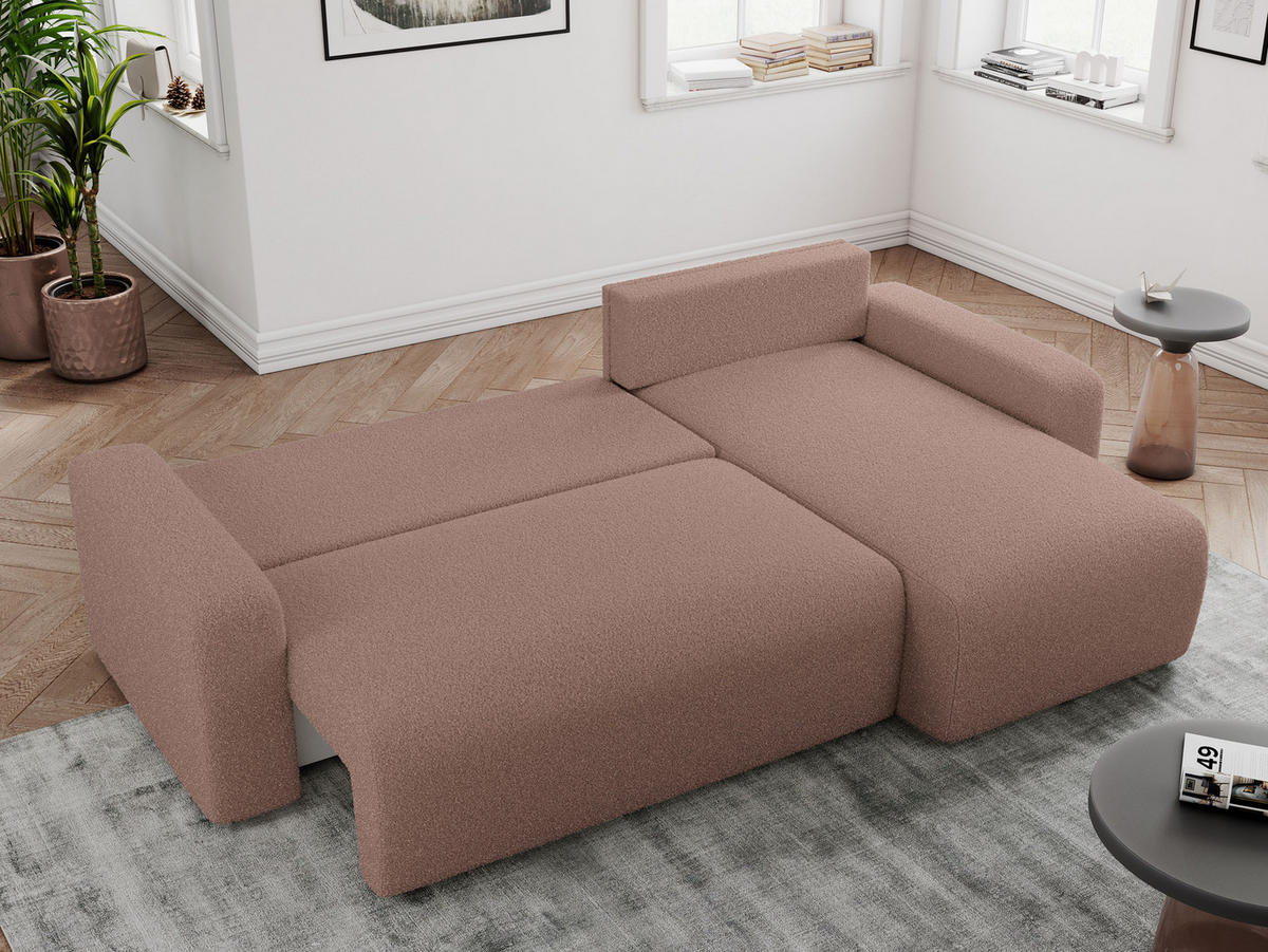 ECKSOFA ARGOS Rosa Boucle - Schwarz/Rosa, Kunststoff/Textil (245/150cm) - MKS