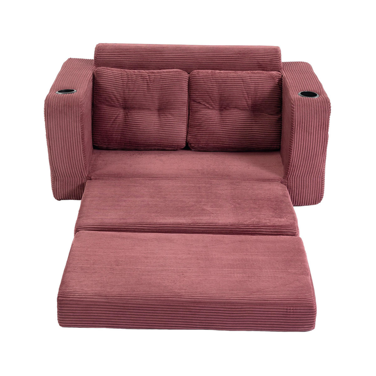 SCHLAFSOFA in Rotwein Cord mit Getränkehalter und Seitentaschen - Weinrot, Textil (136/82.5/80cm) - Oxeza