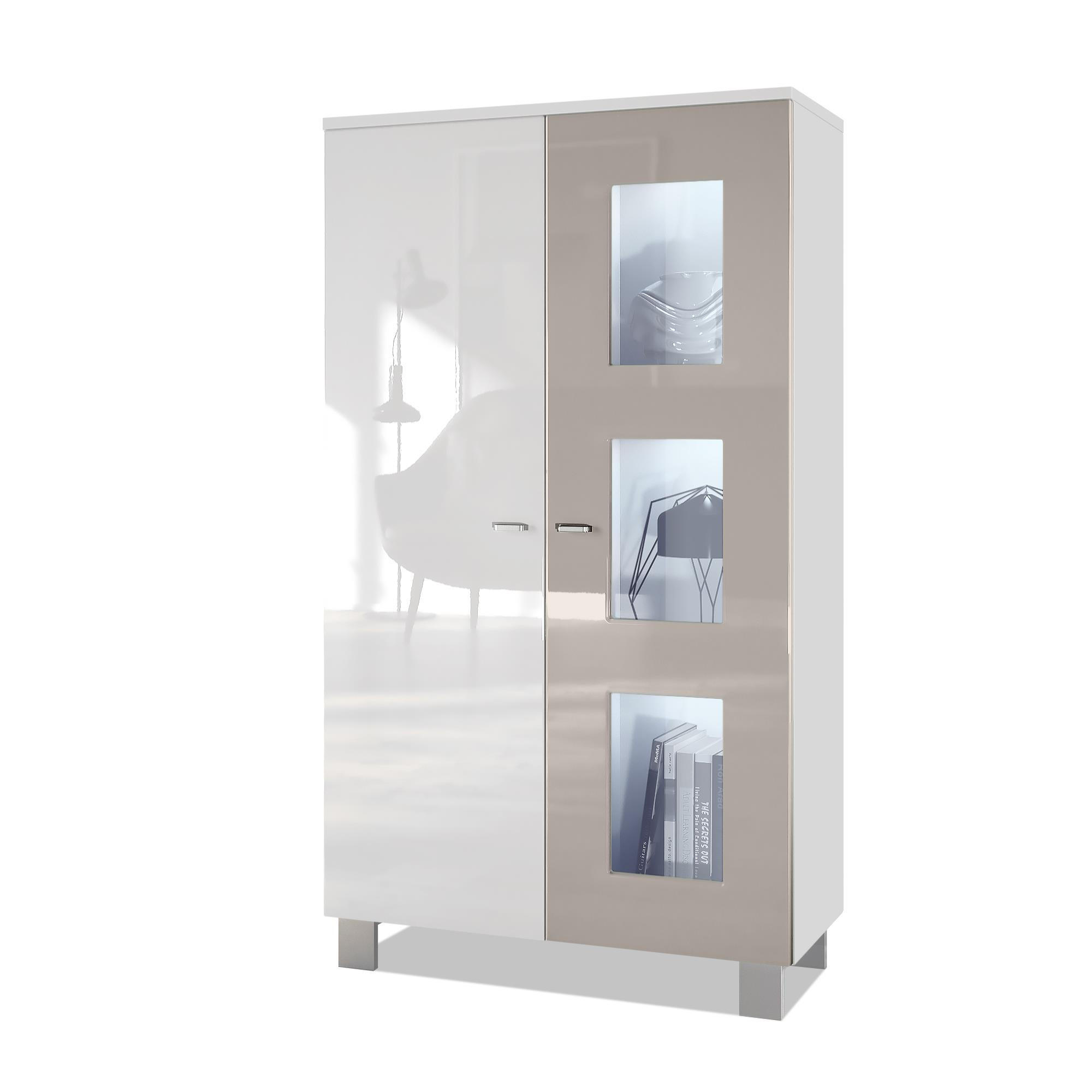 VITRINE Denjo Tür in Sandgrau Hochglanz - Sandfarben, Holzwerkstoff (71/129/35cm) - Vladon