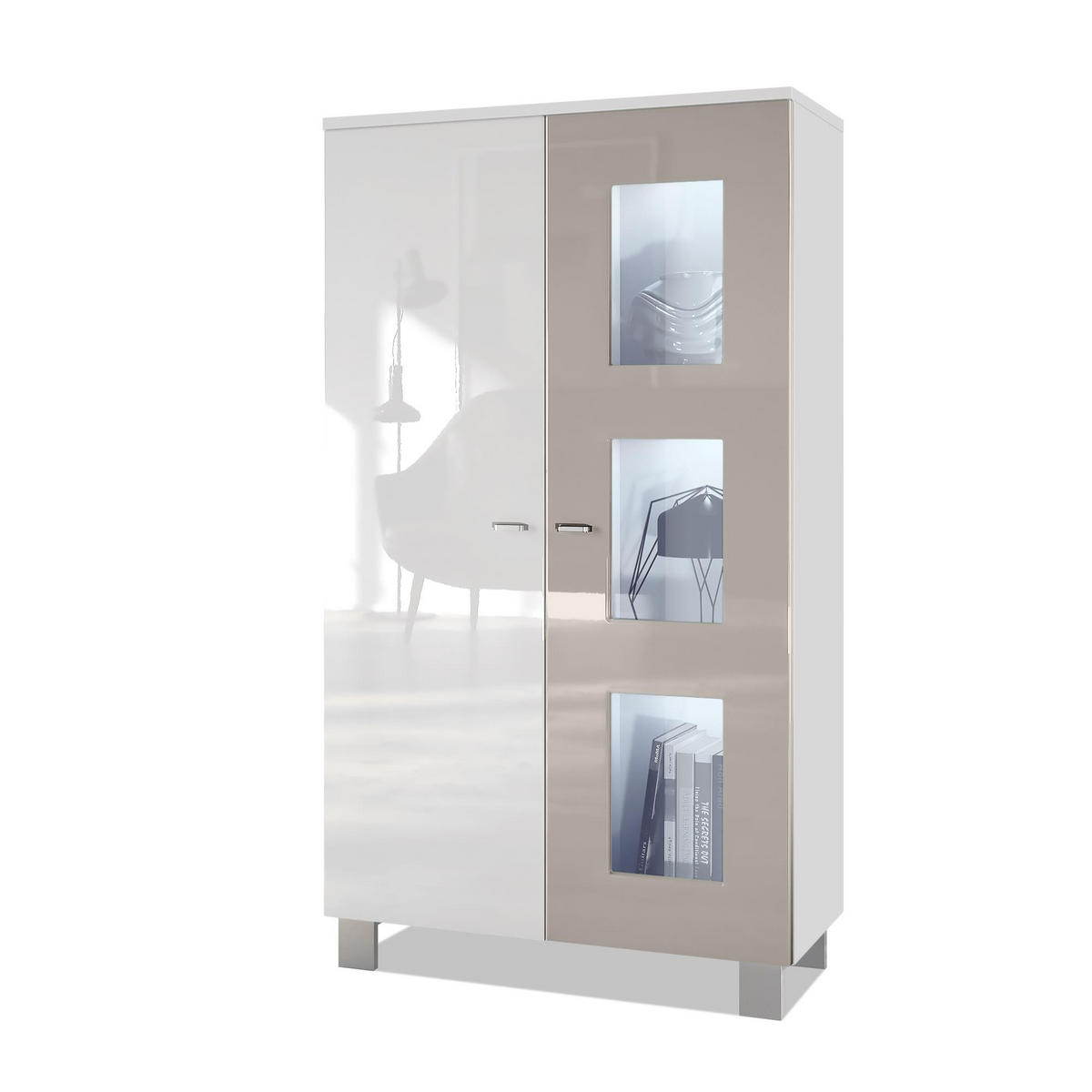 VITRINE Denjo Tür in Sandgrau Hochglanz - Sandfarben, Holzwerkstoff (71/129/35cm) - Vladon