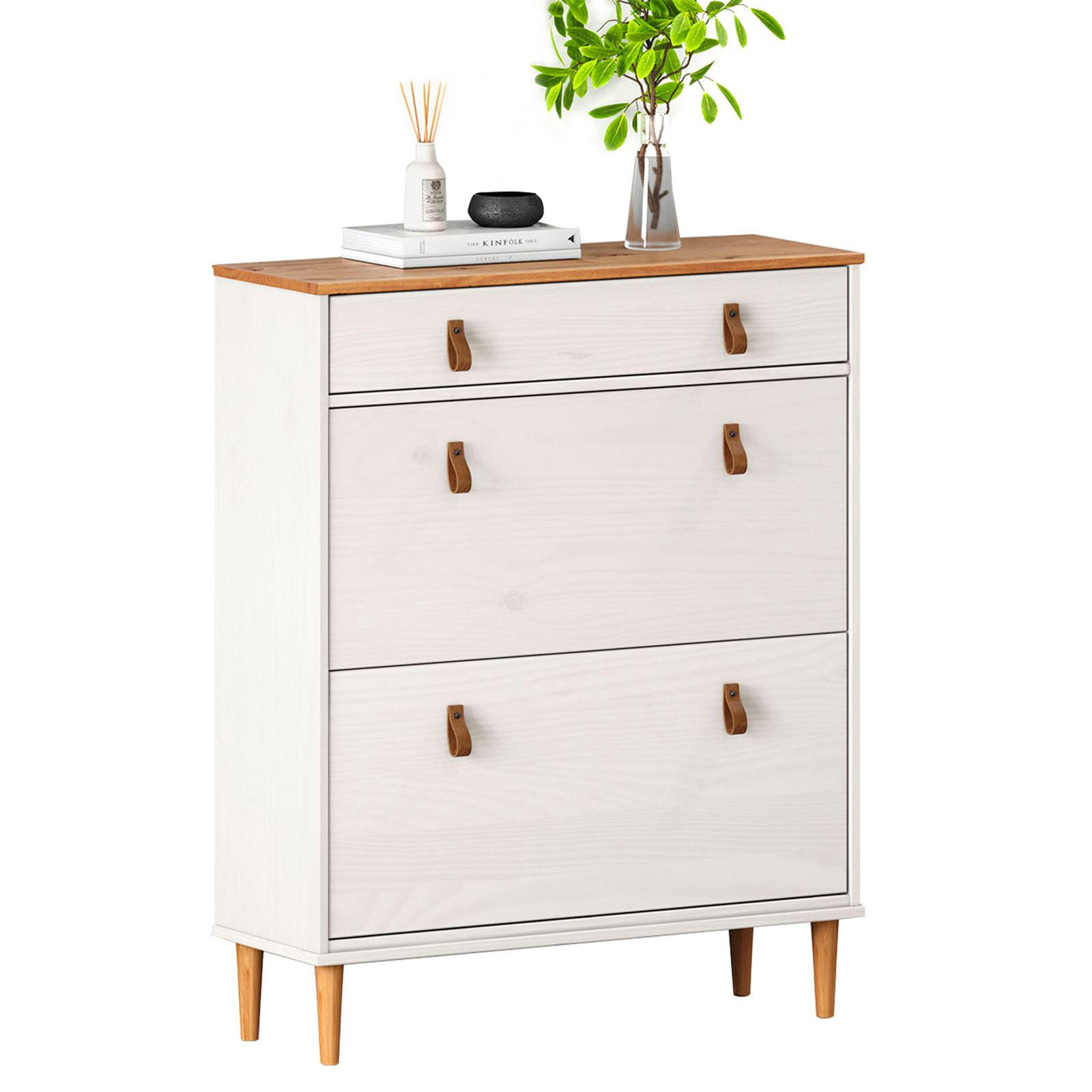 SCHUHKIPPER MIKKA weiß/Eiche - Eichefarben/Weiß, Holz (86/105/30cm) - IDIMEX