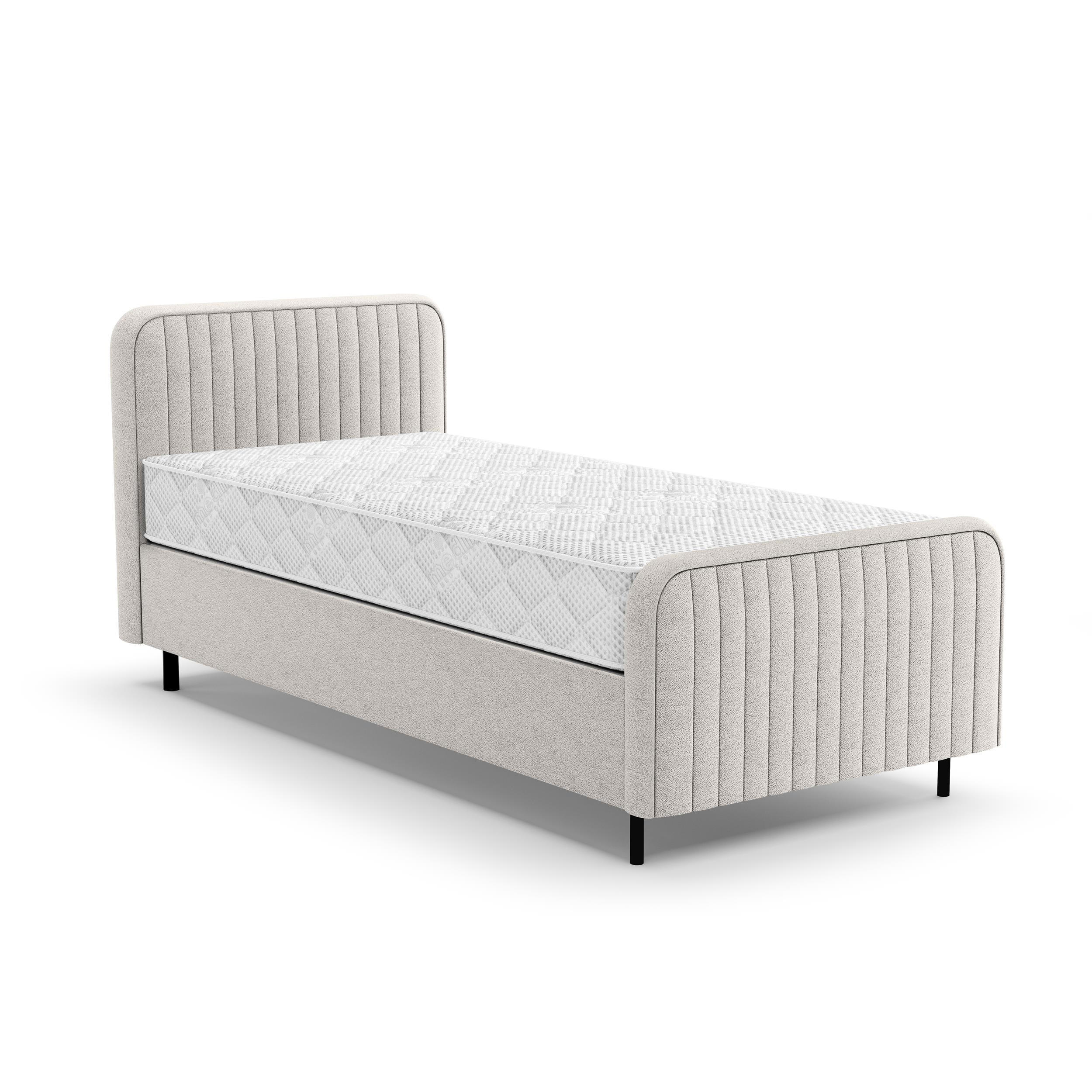 POLSTERBETT Lami 90x200, Einzelbett mit Bettkasten und Taschenfedernmatratze 20 cm, Hellbeige - Kaschmir/Schwarz, Textil/Metall (90/200cm) - Beautysofa