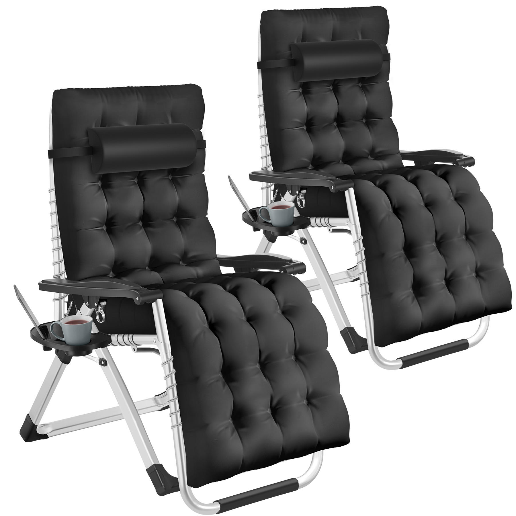 SONNENLIEGE 2er Set Cloud,84 x 168 x 82,5 cm, mit Ablagetisch,schwarz - Schwarz, Kunststoff (84/103/113cm) - tectake