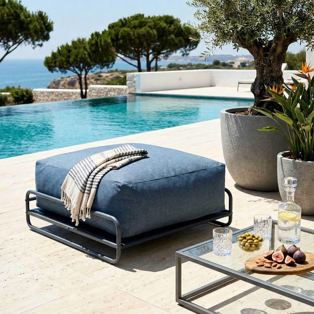 GARTENHOCKER mit Gestell, pazifikblauem - Blau, Textil (97/42/97cm) - Oviala