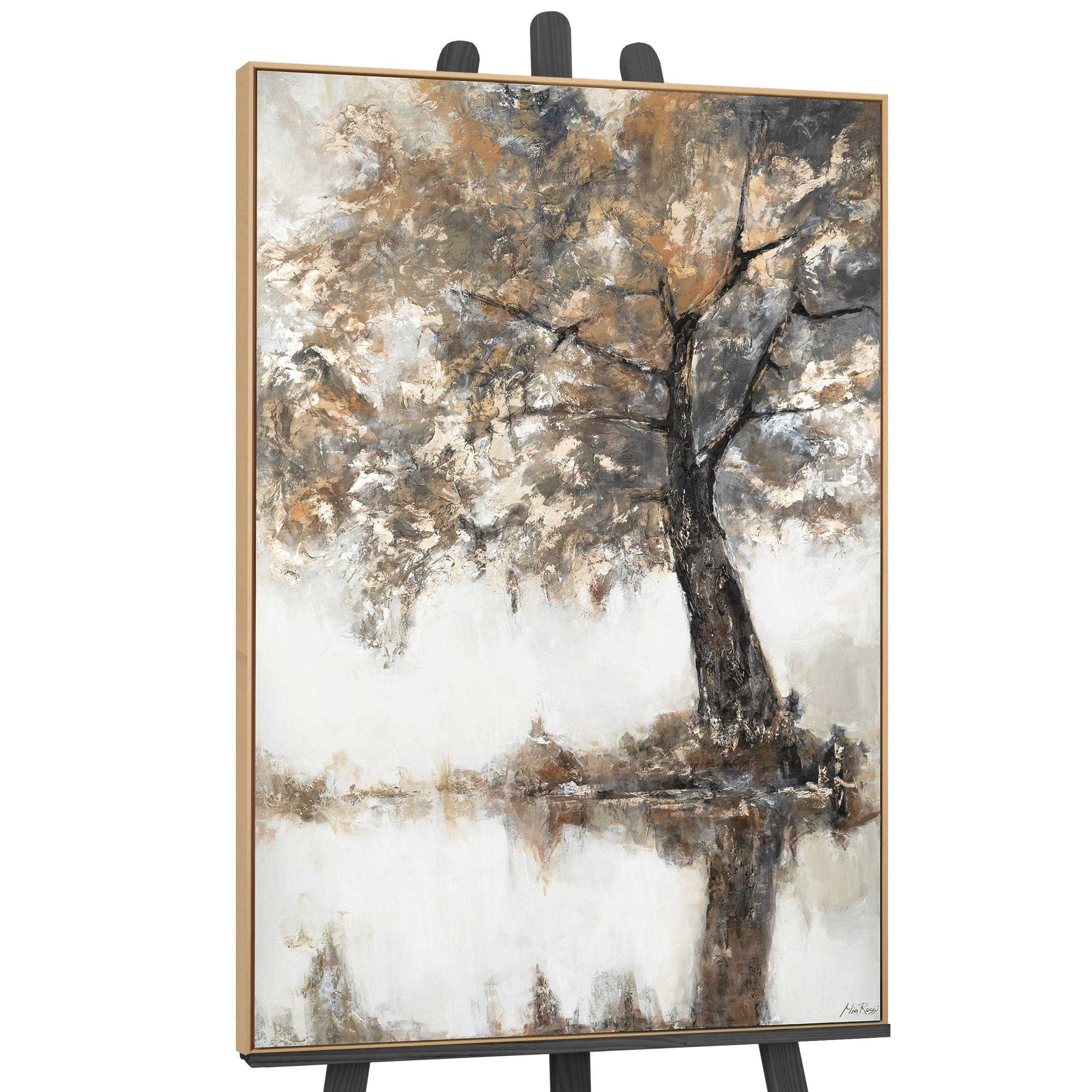 GEMÄLDE Lyrischer Baum Schattenfugenrahmen Eichefarben 180x120 cm - Eichefarben, Holz (180/120cm) - YS-art gallery