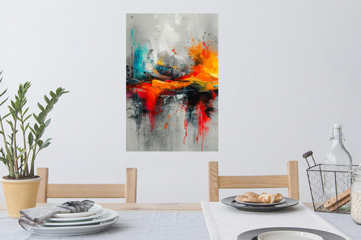 WANDTATTOO Moderne Kunst - Orange - Grau - Abstrakt 40x60 cm - Hellgrau, Kunststoff (40/60/0.1cm) - MuchoWow