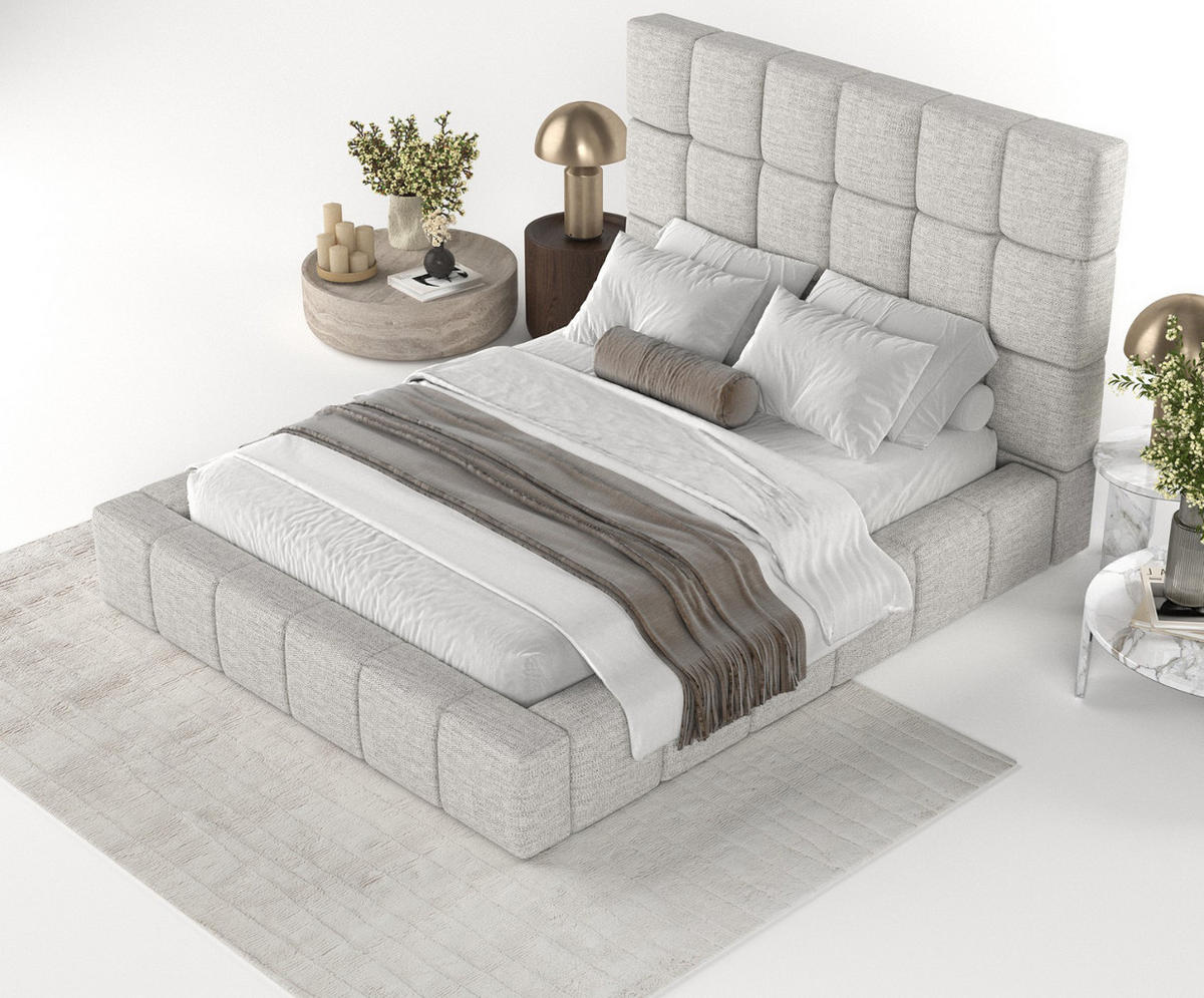 POLSTERBETT Skiathos mit Stauraum 180/200 cm Hellgrau im Modesto Stoff - Hellgrau/Schwarz, Holz/Holzwerkstoff (180/200cm) - AltaBeds