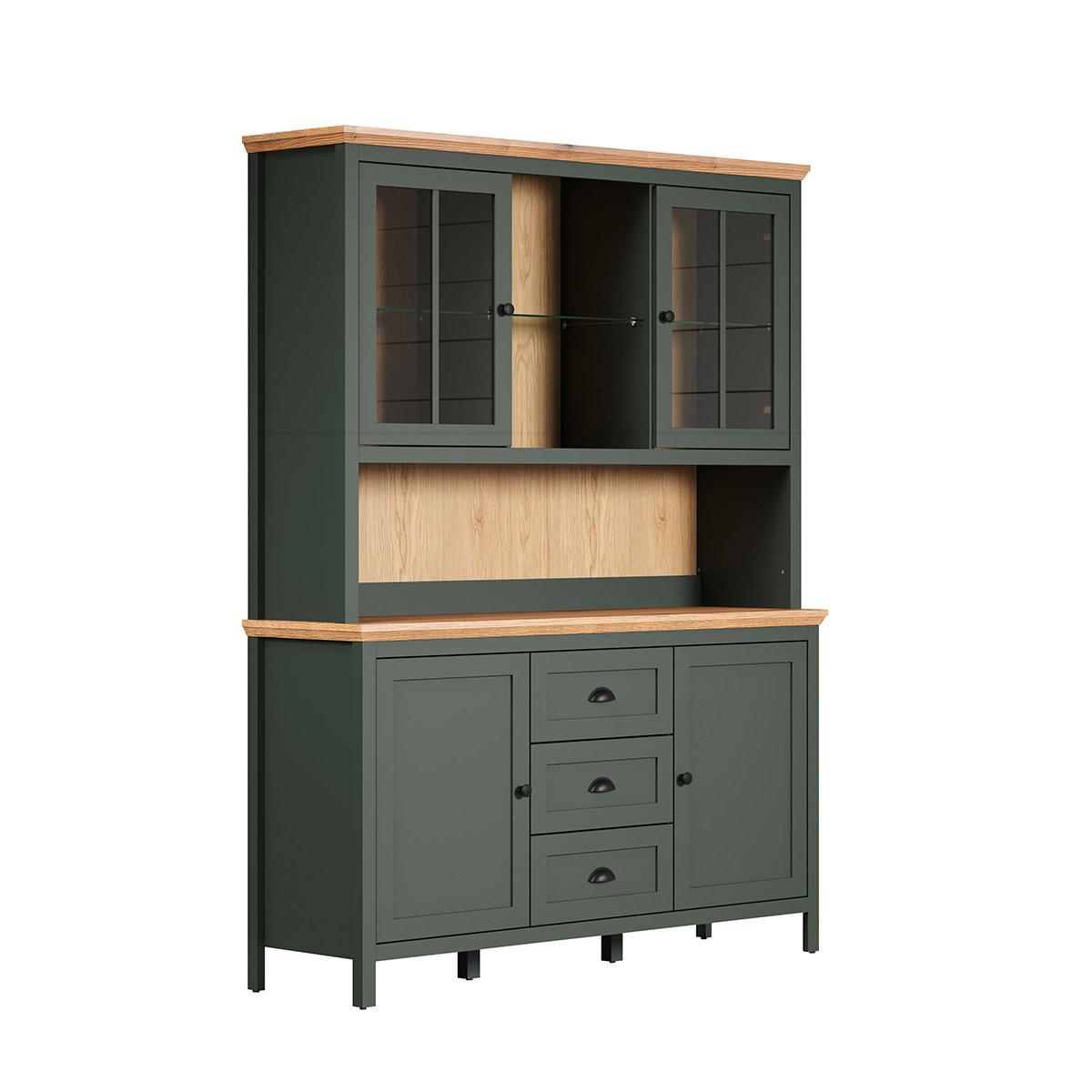BUFFETSCHRANK mit LED-Beleuchtung, 4 Türen, 3 Schubladen und 2 Nischen H198 cm - Stanton - Grün, Holzwerkstoff (146/146/198cm) - Trendteam