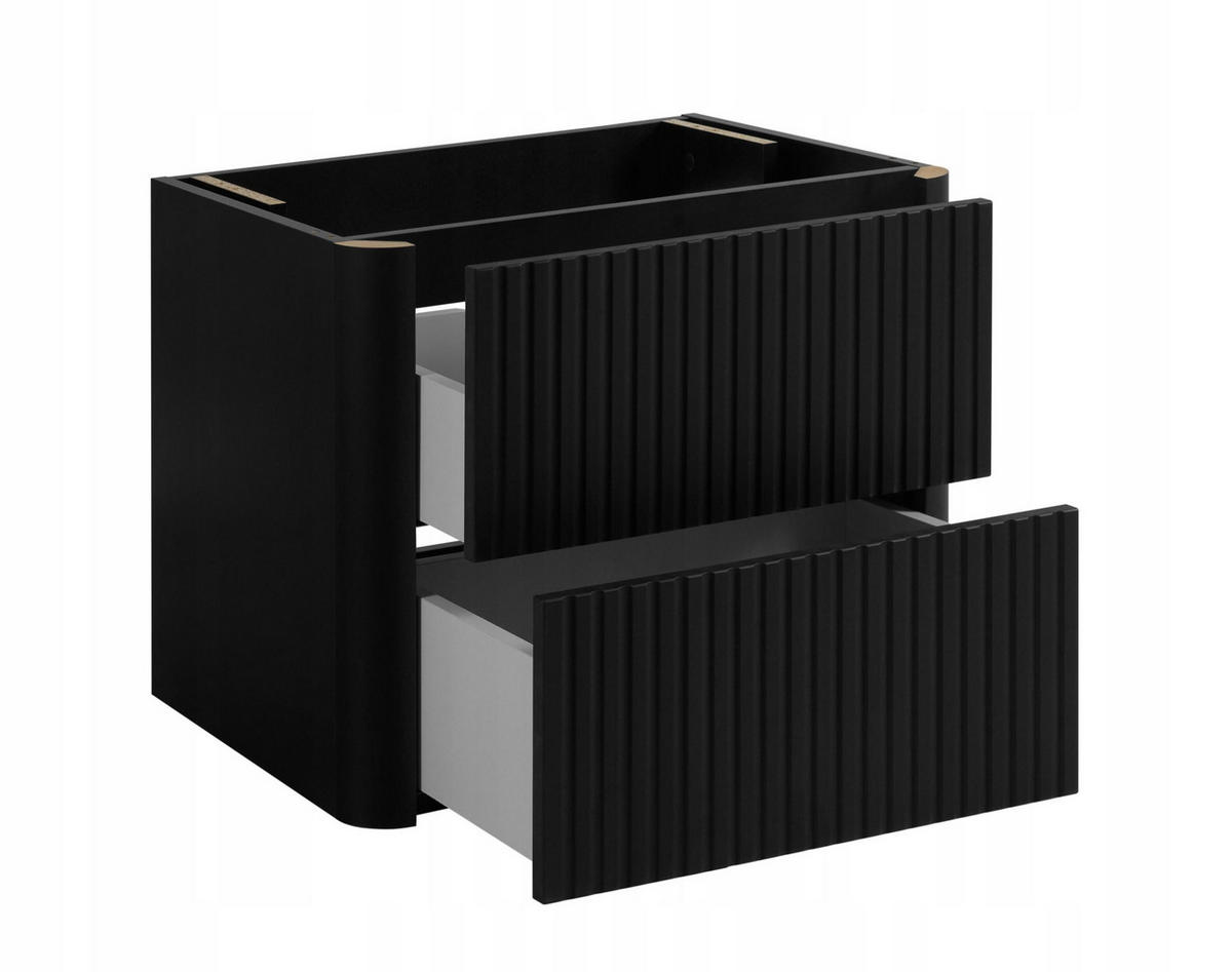 WASCHBECKENUNTERSCHRANK LINEA hängend geriffelt Schwarz matt mit Waschtischplatte 60/48/44 cm - Schwarz, Holzwerkstoff (60/48.4/43.7cm) - Rodan