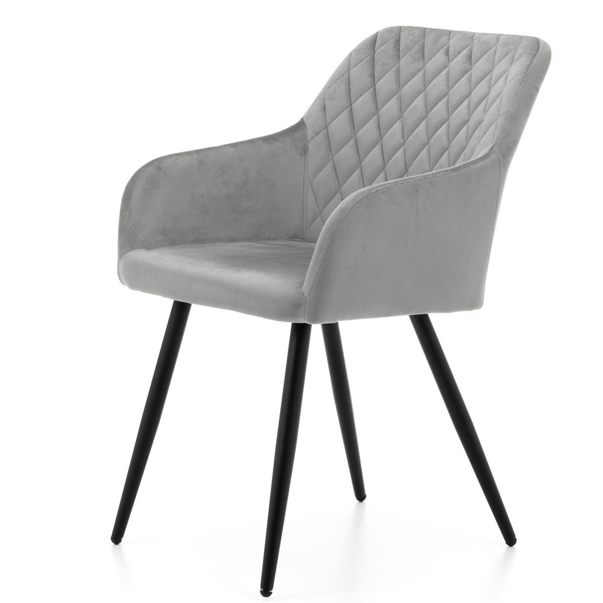 STUHL TODI gepolstert mit Steppung - hellgrau - Samt Velours - Hellgrau/Schwarz, Textil/Metall (56/85/62cm) - NEW HOME