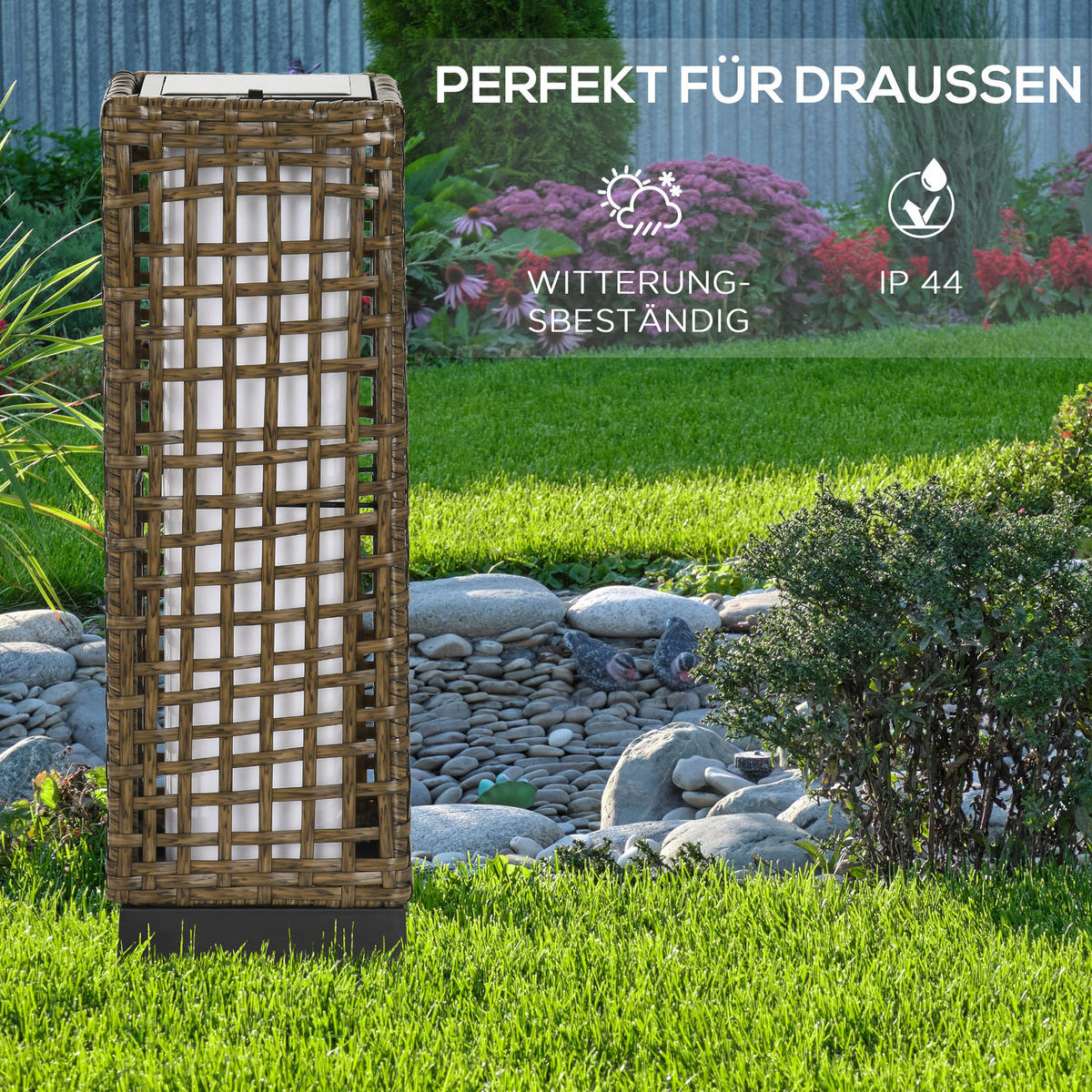 SOLARLEUCHTE, Rattan, Stahl, Sand - Schwarz, Metall (15.5/46/15.5cm) - Outsunny
