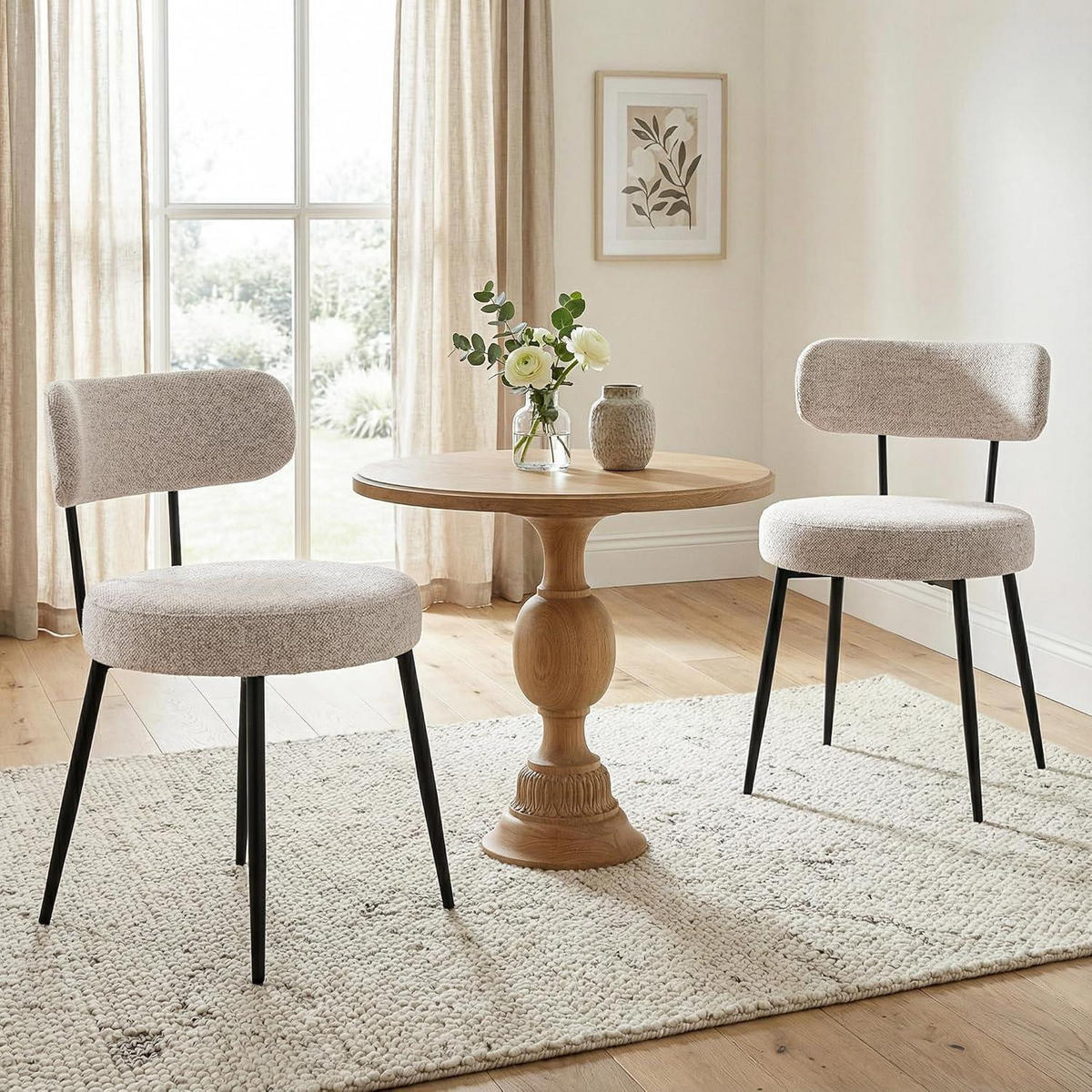 ESSZIMMERSTÜHLE 6er Set Bouclé Leinen Braun mit Metallbeinen - Beige, Textil (54/80.5/50cm)