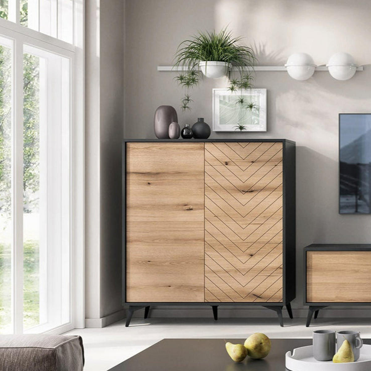 KOMMODE Nirwana - Schwarz, Holzwerkstoff (103.5/119/39cm) - Pillovely