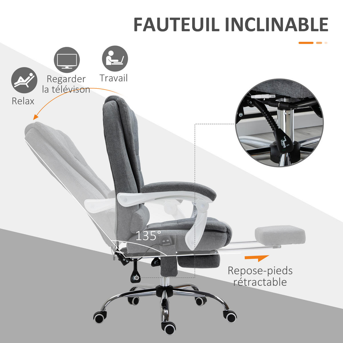CHEFSESSEL DE-11819 Massage & Heizung Grau - Grau, Metall (70/119/65cm) - ComfortXL