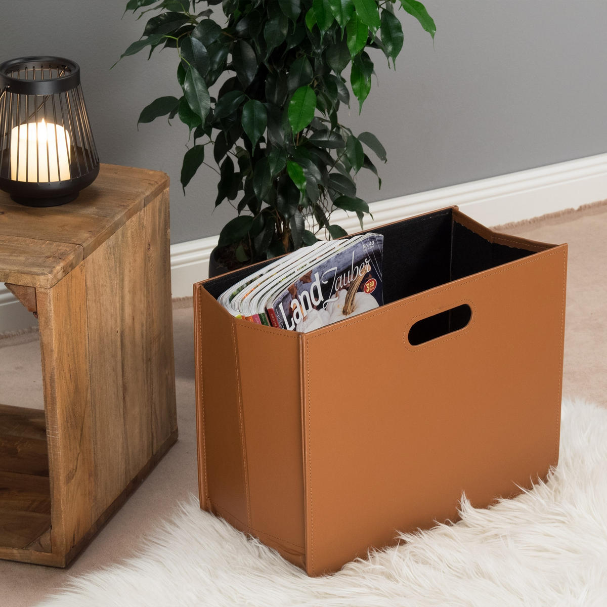 ZEITUNGSKORB Business Kunstleder, faltbar cognacfarben - Braun, Textil (19/30/40cm) - CREEDWOOD