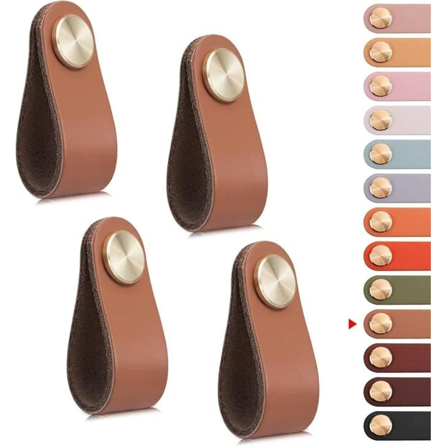 MÖBELGRIFF Braun Karamell 4er-Set Leder - Multicolor, Leder (2/1/14cm)