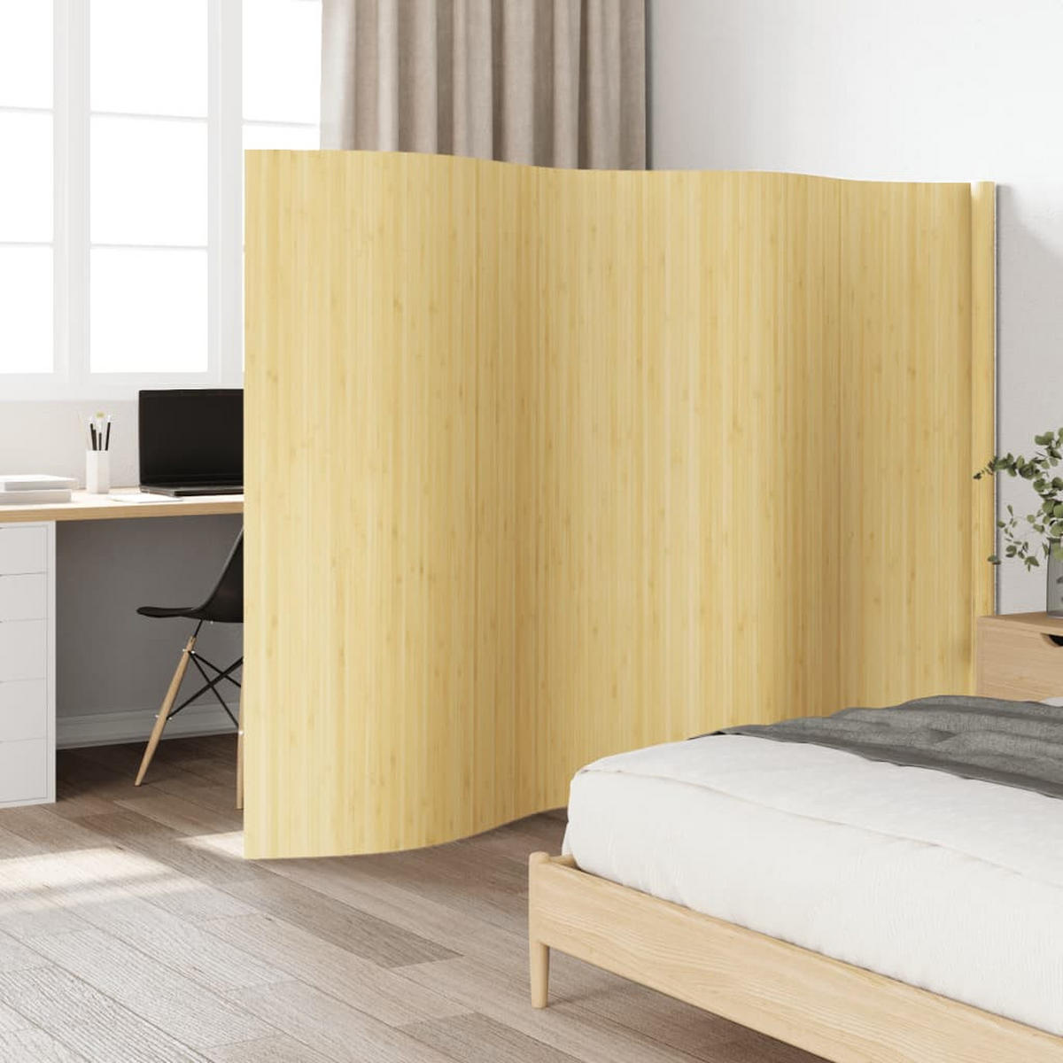 PARAVENT Hell Natur Breite 400 Cm Höhe 165 Cm Bambus - Beige, Holz (0.2/165/400cm) - vidaXL