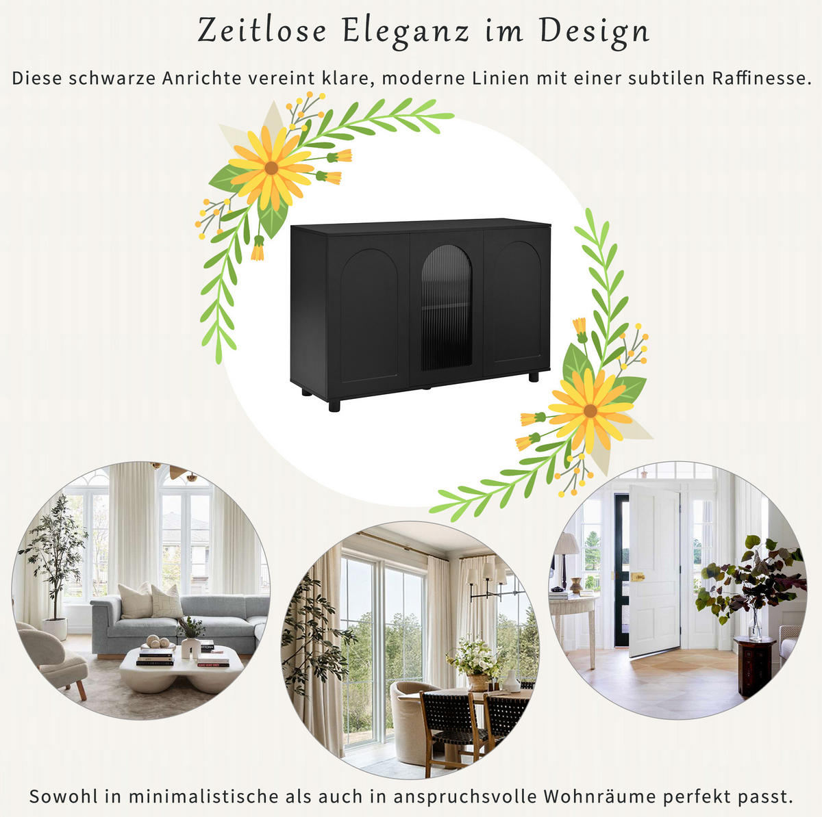 SIDEBOARD 40/69,5 cm černá z MDF, s push-to-open a skleněnou vložkou - černá, kompozitní dřevo (120/78.5/40cm) - BEAOK