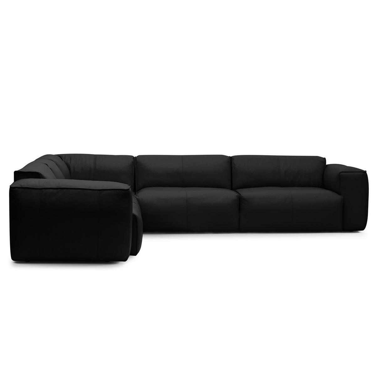 ECKSOFA mit Rundecke - Schwarz, Leder/Kunststoff (325/260cm) - home24
