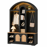 GARDEROBE-SET in Schwarz Kleiderschrank mit Schuhregal, Ablagen und Haken für Flur und Eingangsbereich, B150/T40/H195 cm - Schwarz, Holzwerkstoff/Metall (150/195/40cm) - STILVORA