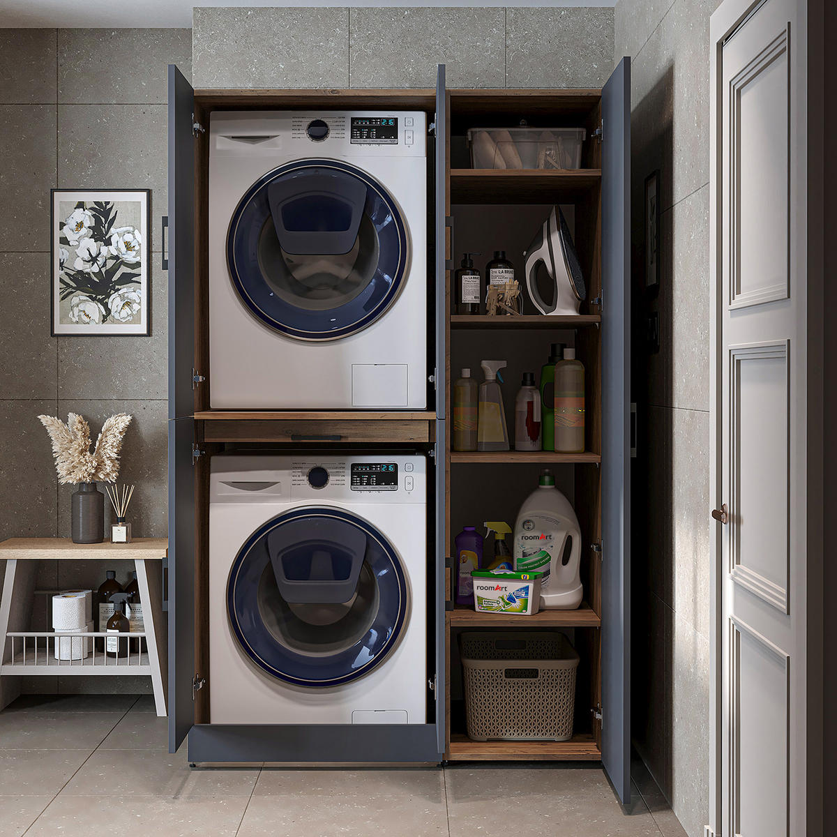 WASCHMASCHINENSCHRANK DORA-I 115cm Breit, 186cm Hoch - Anthrazit, Holzwerkstoff (115/186/73.8cm)