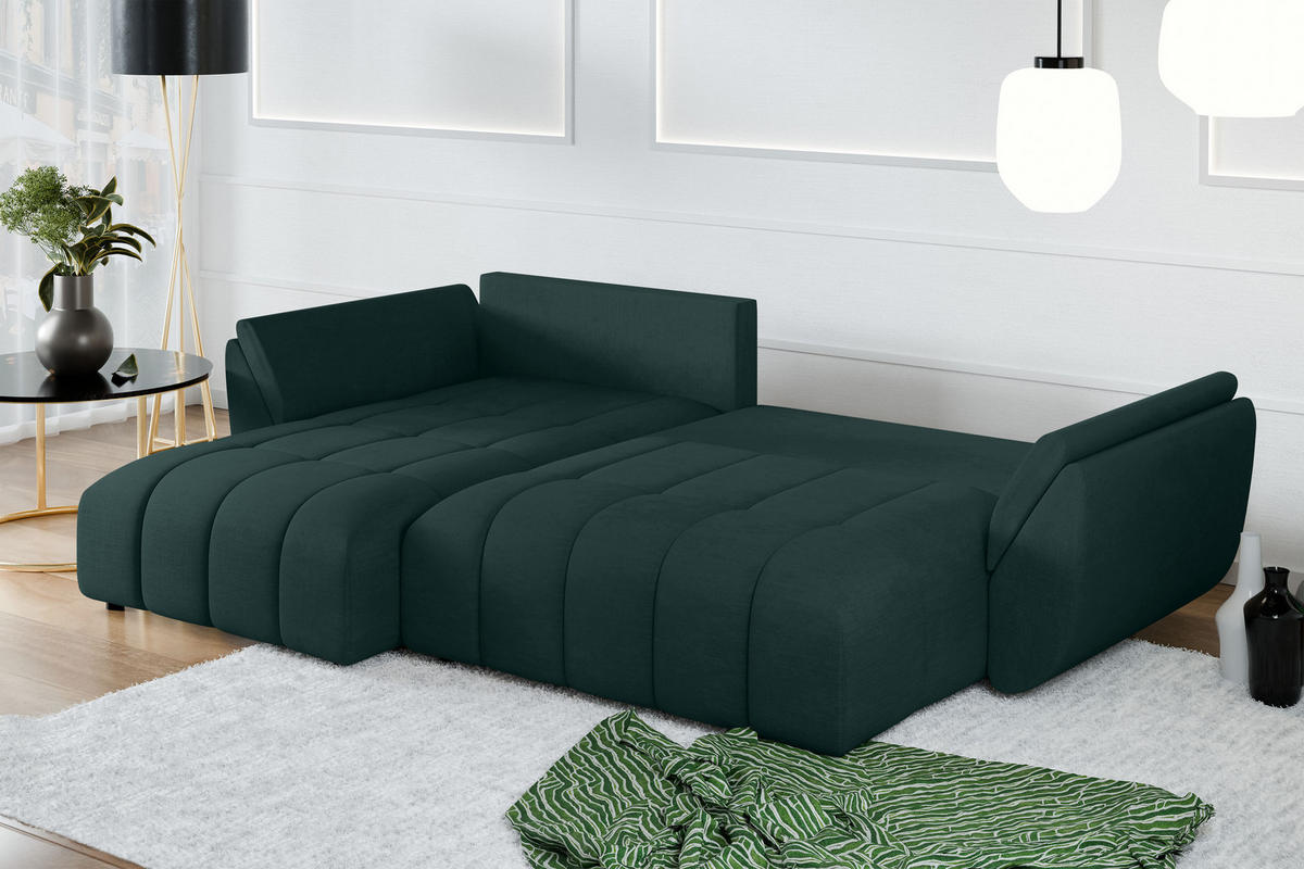 ECKSOFA L Form Verciani Grün 266/190/91 cm mit Schlaffunktion - Schwarz/Grün, Kunststoff/Textil (266/190cm) - AX Living