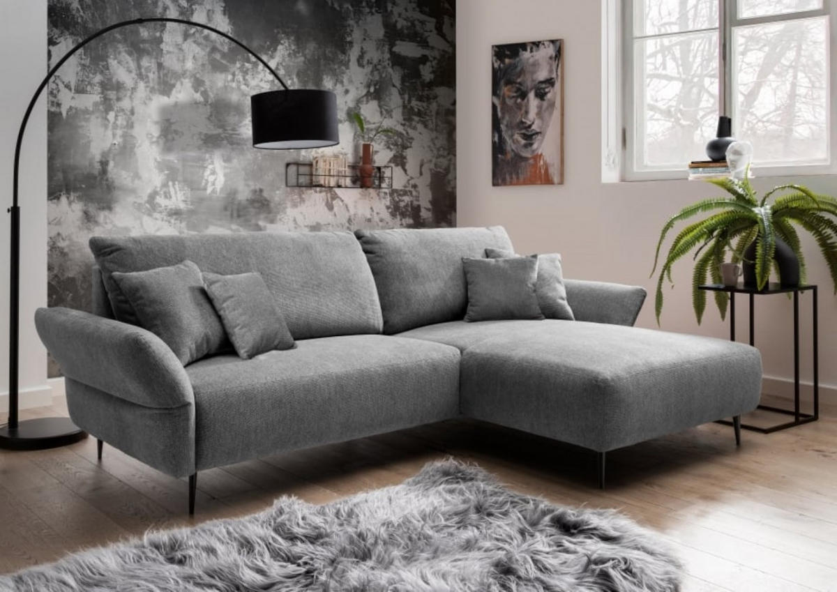 ECKSOFA mit verstellbare Armlehnen, beidseitig montierbar - Schwarz/Grau, Textil/Metall (286/178cm) - myHomelando
