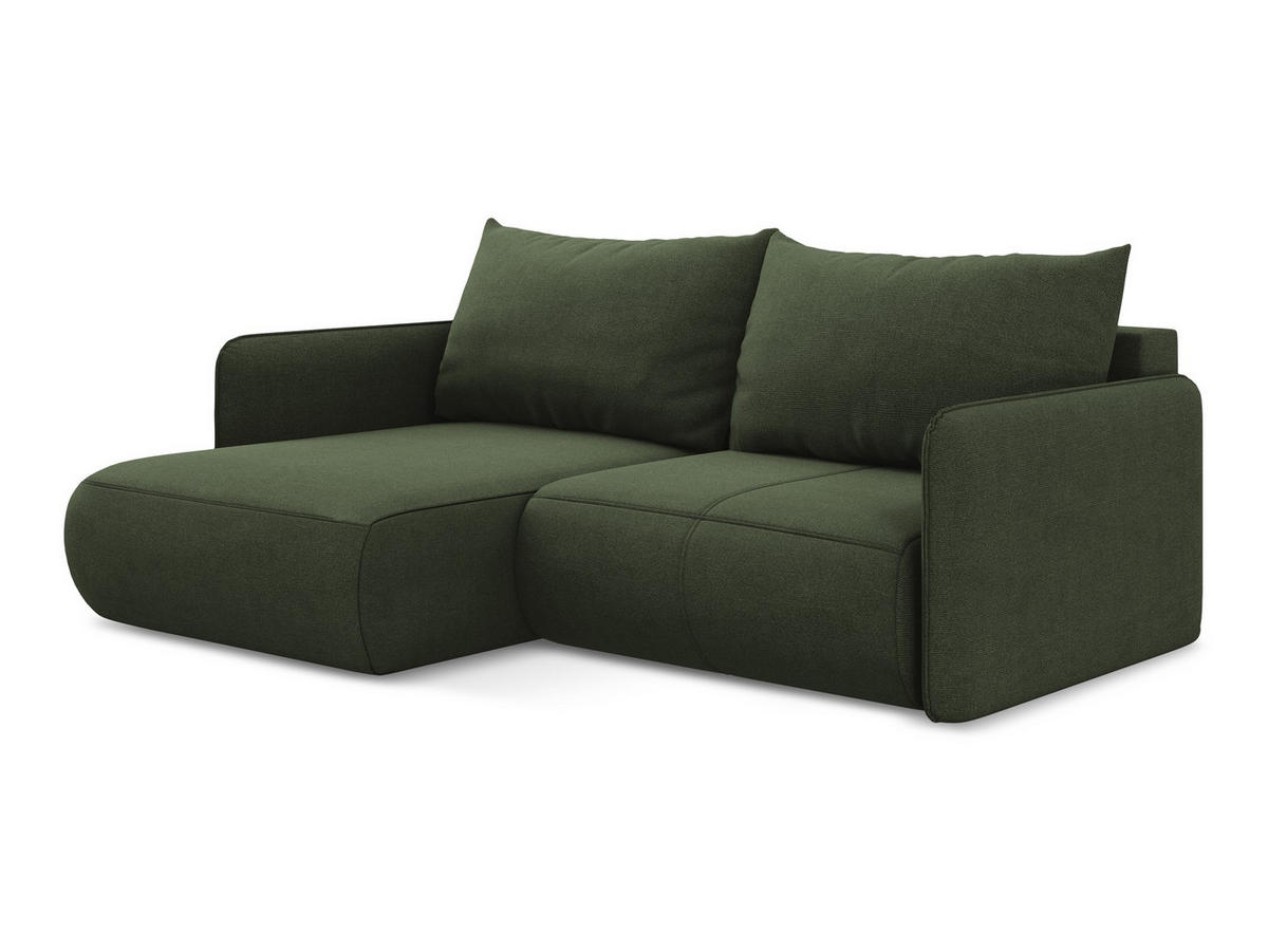ECKSOFA mit Schlaffunktion Strukturstoff Stoff Grün - Schwarz/Olivgrün, Kunststoff/Textil (148/207cm) - Makamii