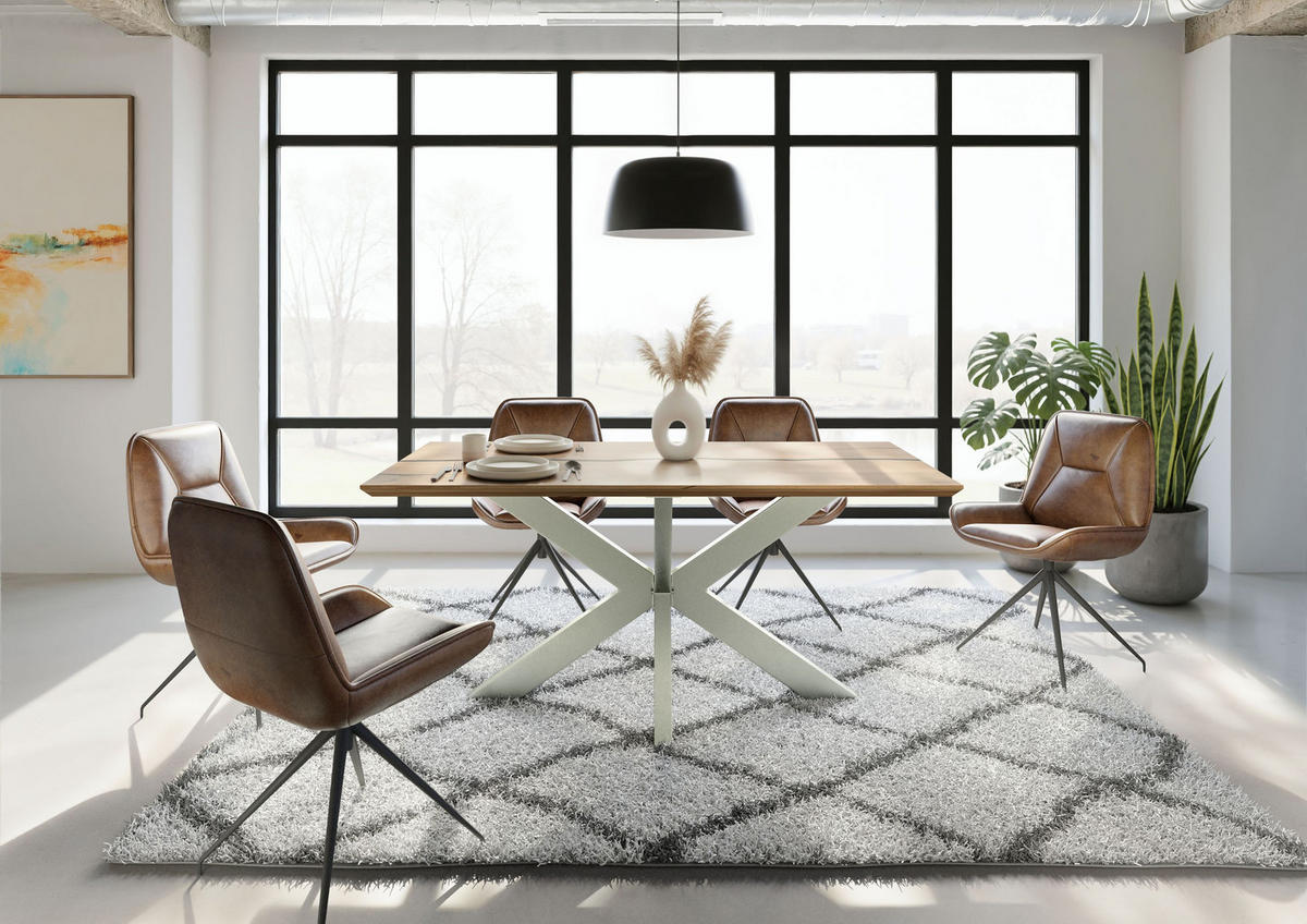 ESSTISCH Mango 180x90x74 natur lackiert / Epoxid schwarz, Kreuzgestell silber matt EPOXY - Naturfarben, Holz (180/90/74cm) - Massivmoebel24