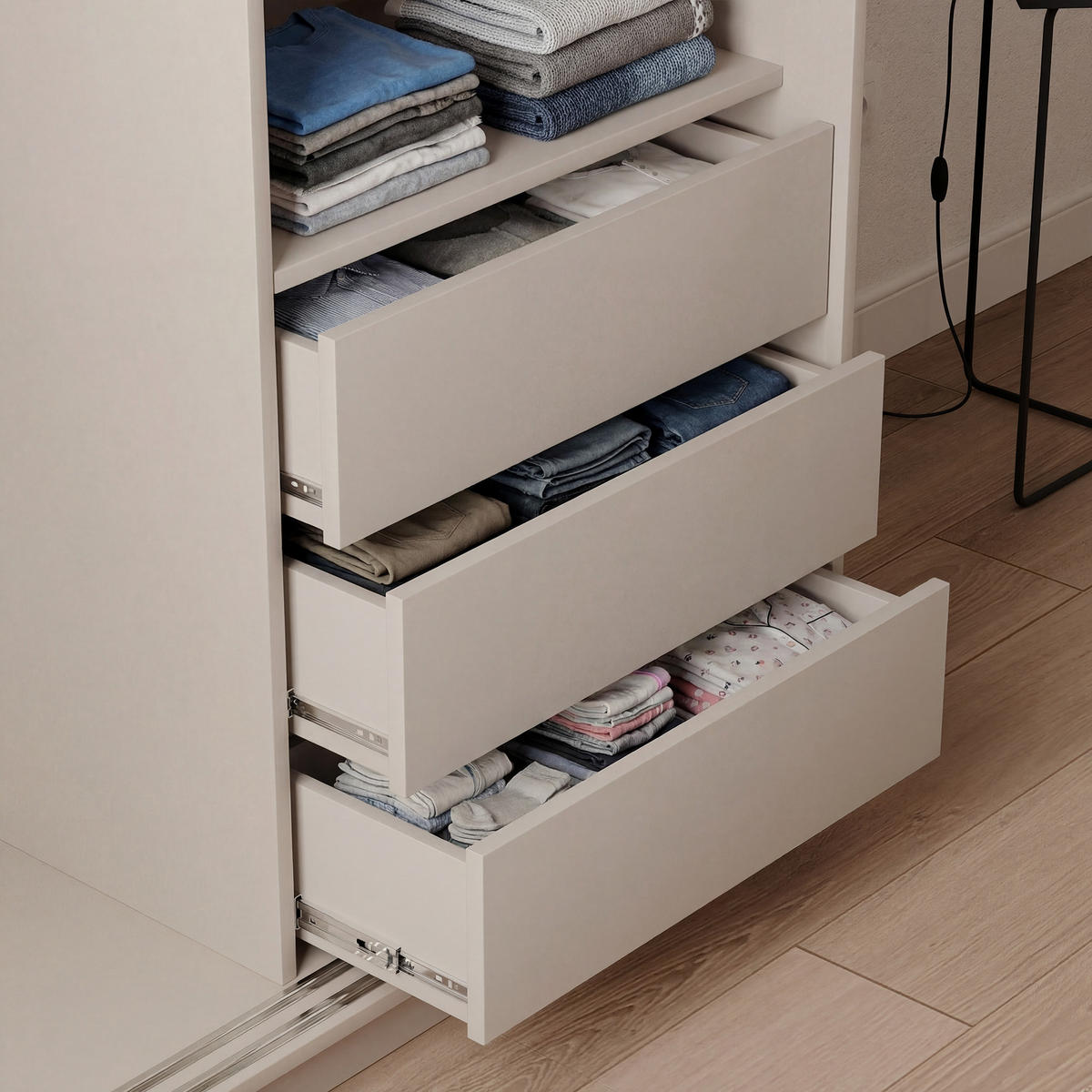 SCHIEBETÜRENSCHRANK SILENTE 160 cm mit Einlegeböden und Kleiderstange - Beige, Holzwerkstoff (160/205/60cm) - Idohome