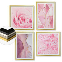 WANDBILDER 4er Set - 50x50 cm & 40x60 cm Goldrahmen - Rosa geometrische Pfingstrosen - Goldfarben, Kunststoff (50/50cm) - ArtPrintCave