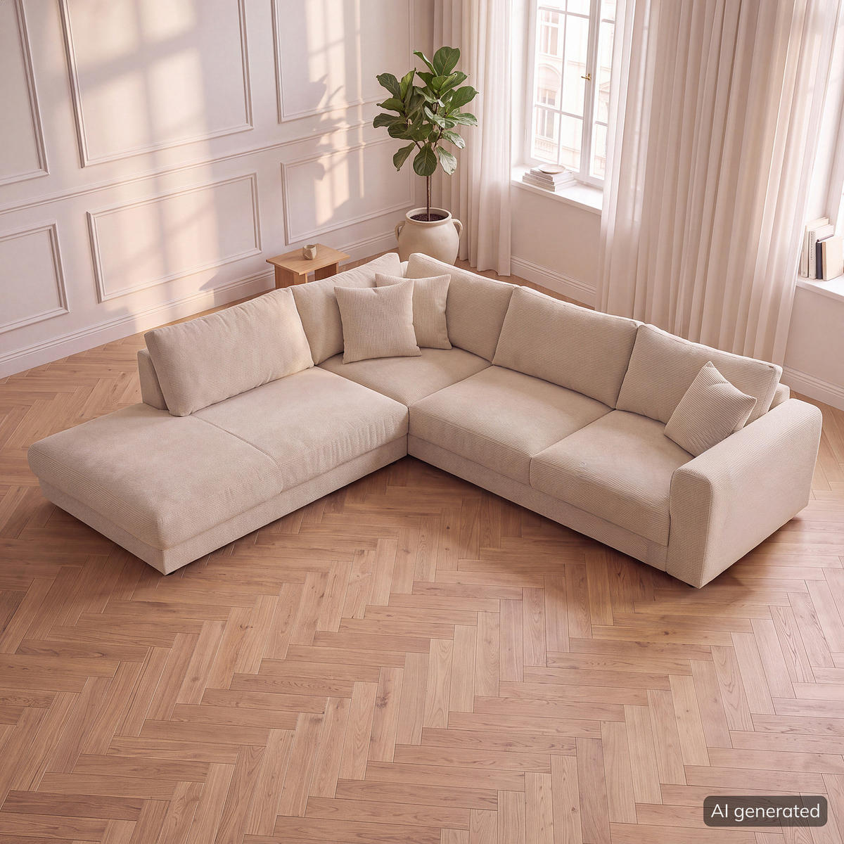 ECKSOFA mit Ottomane - Beige/Schwarz, Holz/Kunststoff (267/254cm) - home24