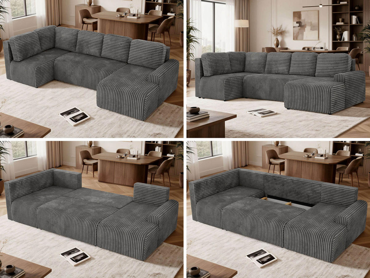 SEDACÍ SOUPRAVA NESSARO COR U Šedá Manšestr - Vlevo - šedá/černá, textil/plast (307/92/151cm) - MKS