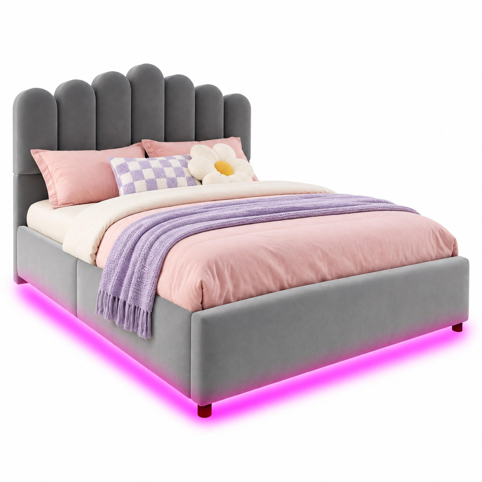 POLSTERBETT 140/200 mit Bettkasten und LED-Lichtleiste in Grau - Grau, Holzwerkstoff/Textil (140/200cm) - EVRYAE