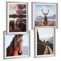 BILDER SET 4er Set - 50x50 cm & 40x60 cm Silberner Rahmen - Berglandschaften, Rentiere, Pferdestraße - Silberfarben, Kunststoff (50/50cm) - TULUP