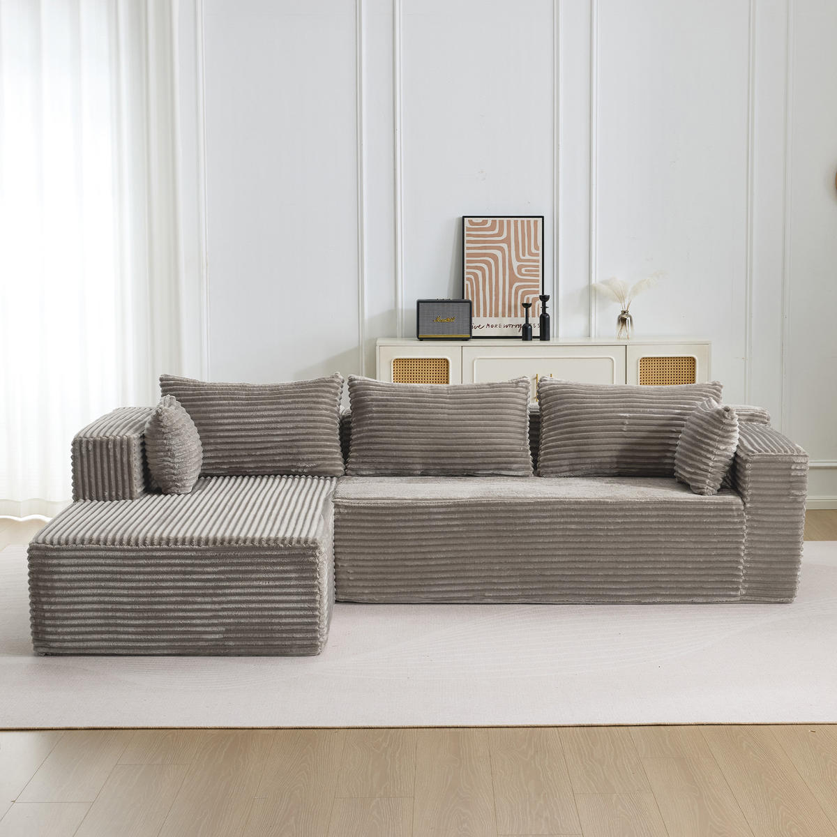 SOFA modulares Ecksofa L-Form Cord Grau 2-tlg. - Grau, Kunststoff (179/279cm) - Meubliv