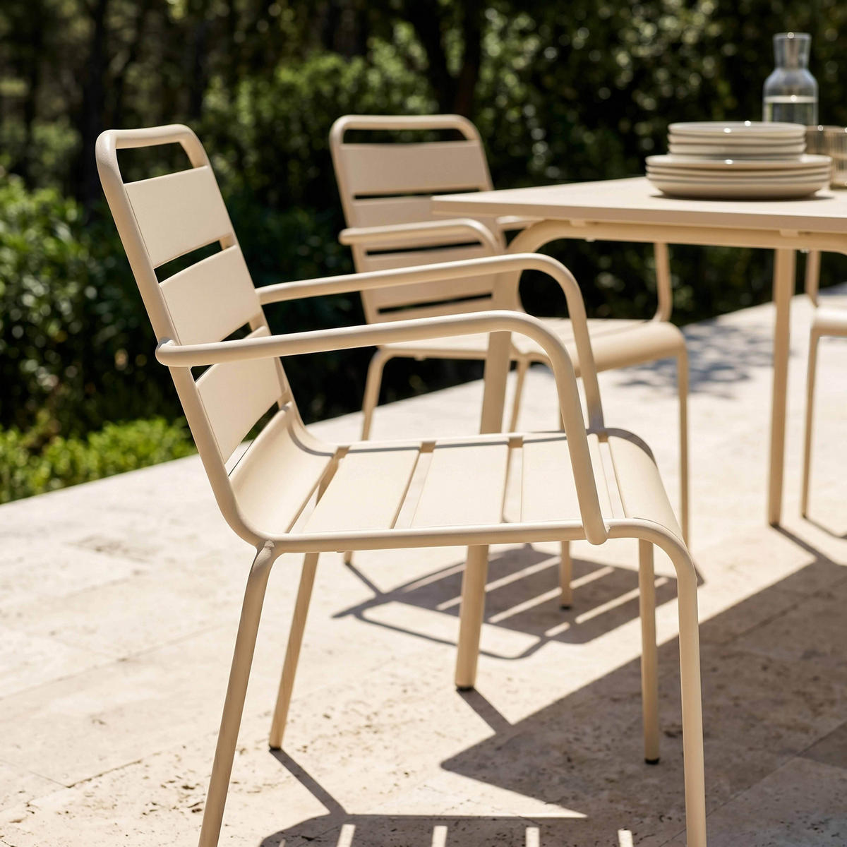 GARTENSET 5-tlg., Elfenbeinfarbe - Beige, Metall - Oviala