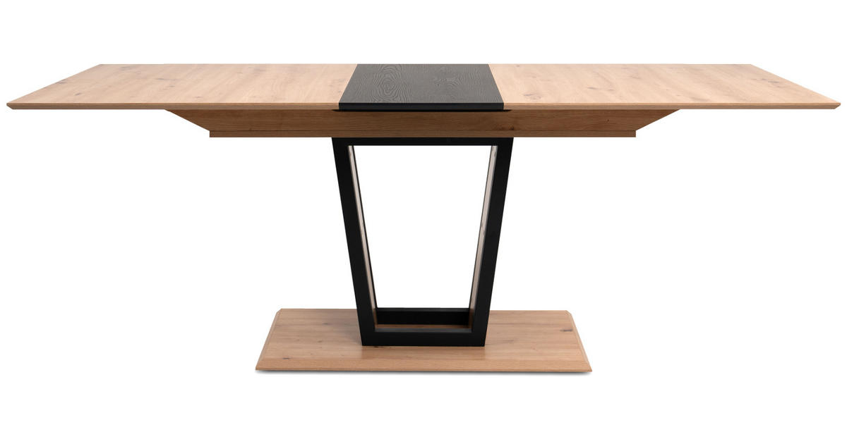 ESSTISCH Eiche Artisan, schwarz, Säulentisch ausziehbar 160 - 200 x 90 cm - Schwarz/Eiche Artisan, Holzwerkstoff/Metall (160/90/76cm) - Furn.Design