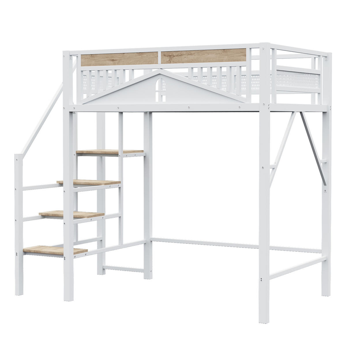 HOCHBETT 140/200 cm DE-01435, in Weiß, mit Sicherheitsumrandung und Leiter - Weiß, Metall (140/200cm) - ComfortXL