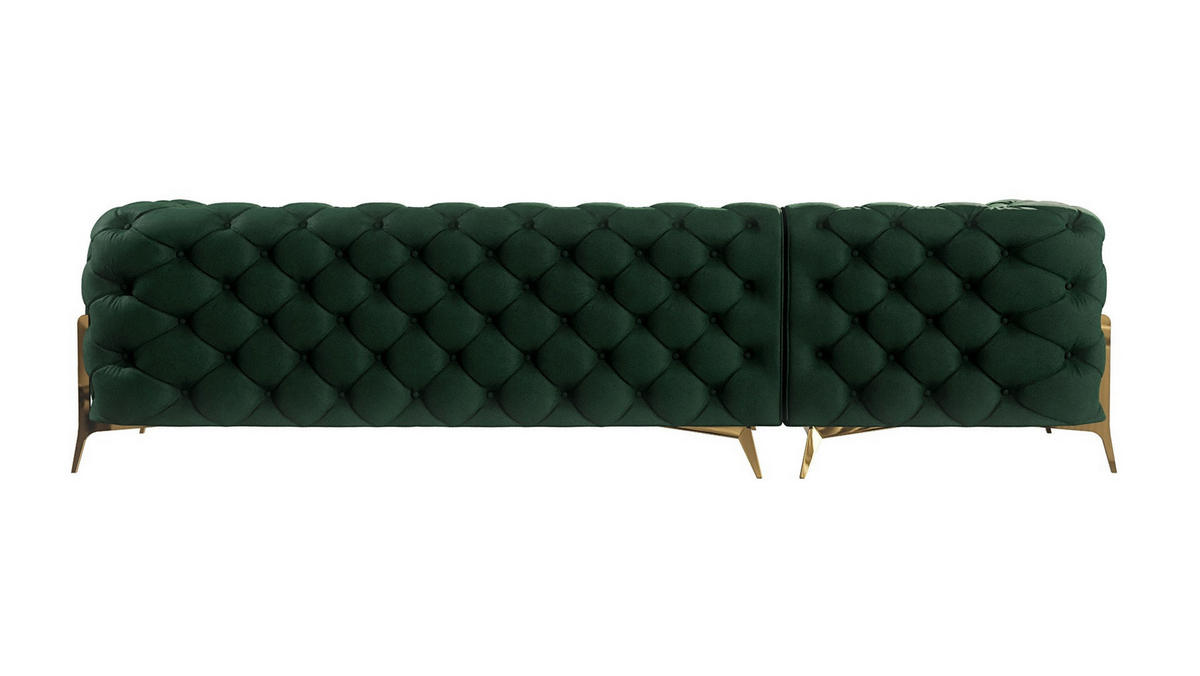 ECKSOFA Chesterfield Lexi Flasche Grün Samt, Ottomane links - Smaragdgrün/Goldfarben, Holz/Textil (305/200cm) - S-Style Möbel