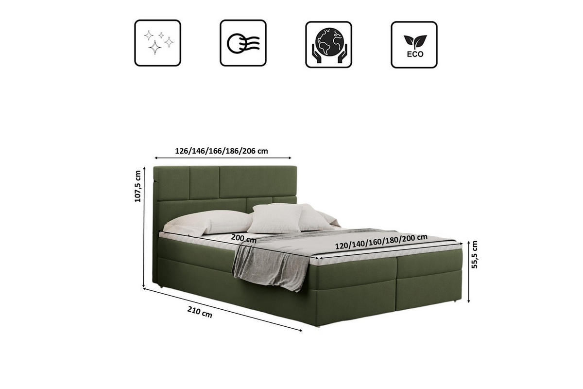 BOXBETT Mit Bettkasten Und Matratze BALI Stoff Mat Velvet Olive 120x200 cm H3-Bonell - Olivgrün, Holz/Holzwerkstoff (120/200cm) - Kaiser Möbel