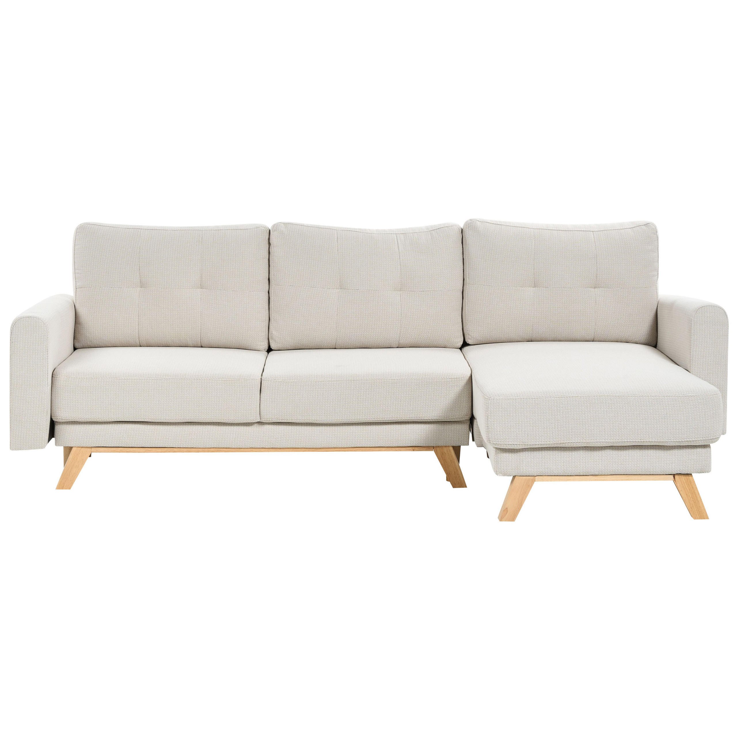 3-SITZER-ECKSOFA hellbeige rechtsseitig mit Schlaffunktion Stauraum Siro - Hellbraun/Beige, Textil (240/142cm) - Beliani