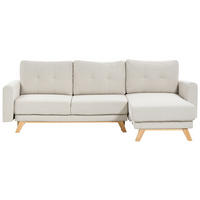 3-SITZER-ECKSOFA hellbeige rechtsseitig mit Schlaffunktion Stauraum Siro - Hellbraun/Beige, Textil (240/142cm) - Beliani