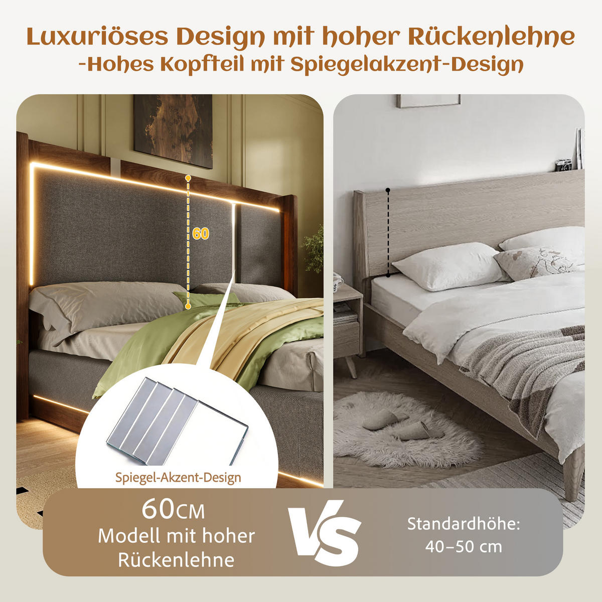 POLSTERBETT 140/200 cm Grau mit LED und Bettkasten, ohne Matratze - Grau, Textil (140/200cm) - Oxeza