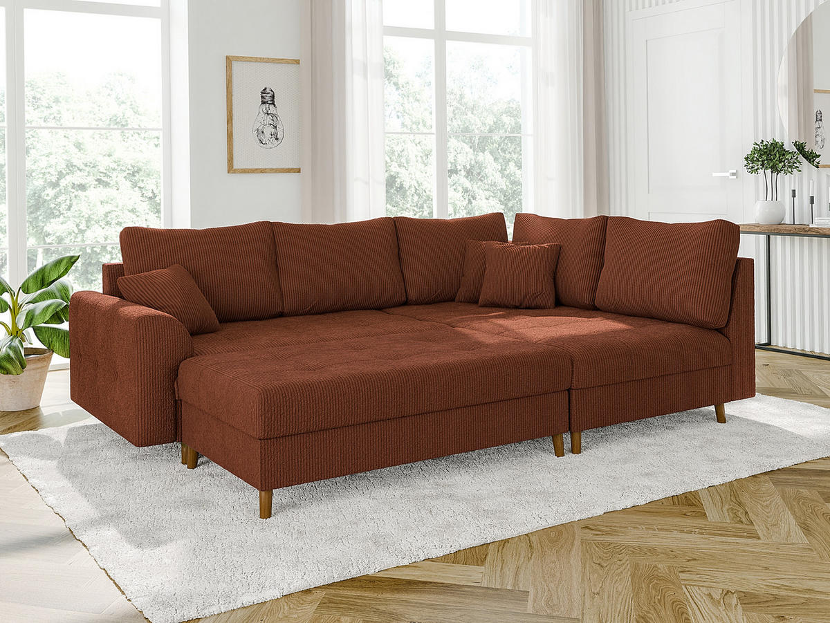 ECKSOFA inkl. Hocker Alma Terrakotta Cord - Ottomane rechts - Terracotta/Braun, Holz/Textil (231/161cm) - S-Style Möbel