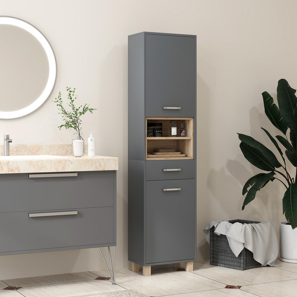 HOCHSCHRANK DE-12439 40/24/160 cm Grau - Grau, Holzwerkstoff (24/160/40cm) - ComfortXL