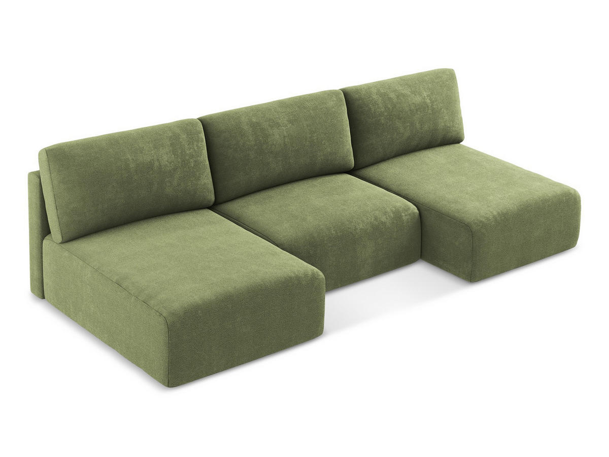 WOHNLANDSCHAFT Chenille Stoff Grün - Schwarz/Grau, Kunststoff/Textil (304/79/149cm) - Makamii
