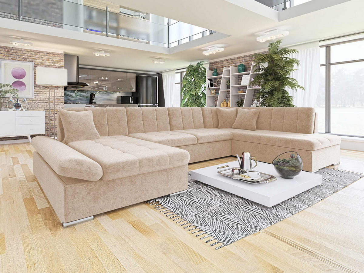 ECKSOFA Bergen, Seite: Links - Silberfarben/Sahara, Holz/Textil (345/76/205cm) - MIRJAN24